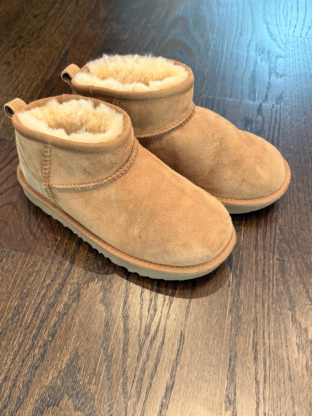 UGG Short Boot with Cream Sheepskin Lining - Chestnut Suede